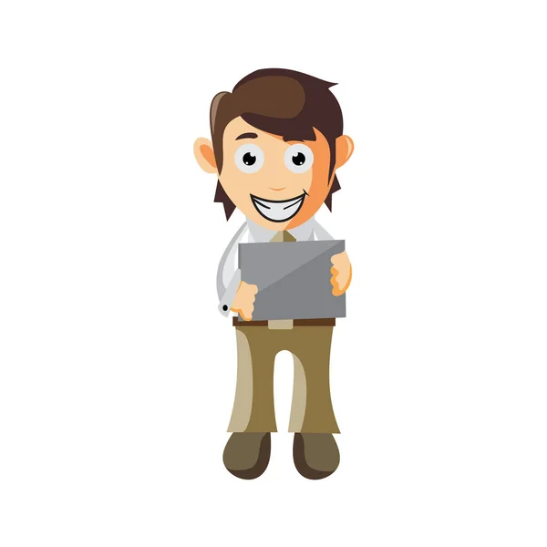 Business Man Holding Tablet Phone Cartoon Character Illustration Design Creation — Stock Vector