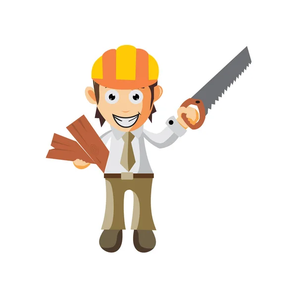 Geschäftsmann Holding Säge Und Holz Cartoon Figur Illustration Design Creation — Stockvektor