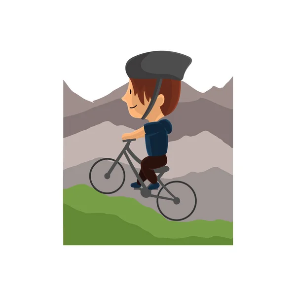 Παγκόσμια Ημέρα Ποδηλάτων Στο Mountain Character Design Εικονογράφηση — Διανυσματικό Αρχείο