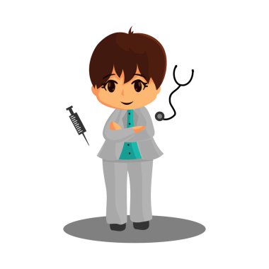 Doktor karakter şırınga ve steteskop Corona virüsü 2019 tıp çalışanı