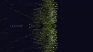 Koyu Arkaplanda Yeşil Çizgiler ve Düğümlerle Özet Ağ Görselleştirmesi