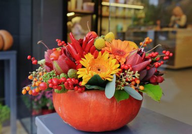 güzel sonbahar buket kabak vazolar içinde.