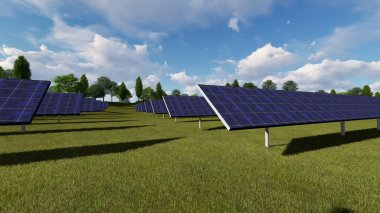 güneş panelleri üzerinde yeşil bir alana