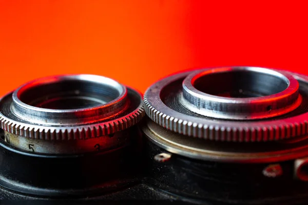 Twee Lenzen Retoro Camera Close — Stockfoto