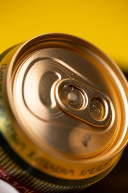 metal yellow jar from beer close-up.