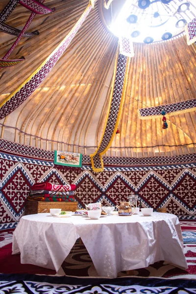 Table Floor National Kazakh Yurt — Stock Photo, Image