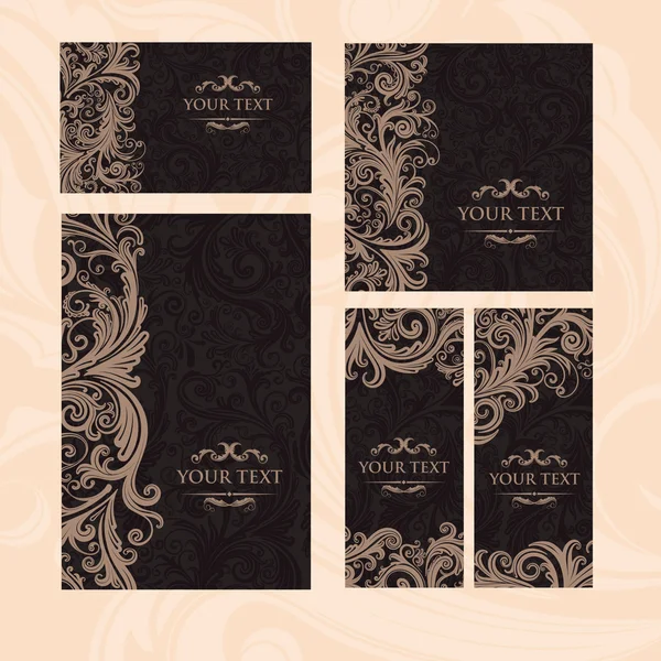 Premium royal vintage victorian Reihe von Vorlagen dunkelbraun blumigen klassischen Hintergrund — Stockvektor