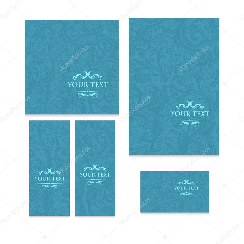 Set of vector blue pattern in victorian or baroque style