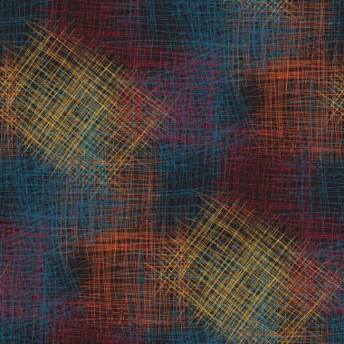 Seamless vector abstract colorful sketch looking pattern design on black background.