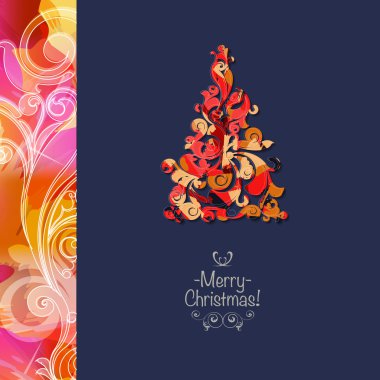 Square Christmas greeting card with bright Christmas tree. clipart