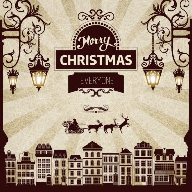 Vintage square monochrome brown-white retro Christmas card.