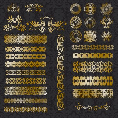 Set of gold damask ornaments