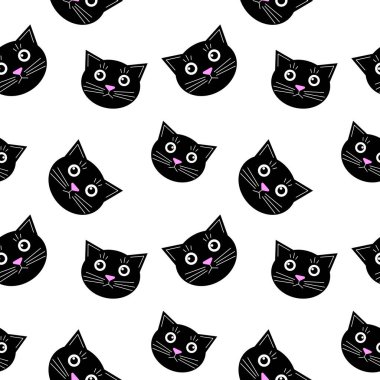 Kedilerde kusursuz desen. Beyaz arka planda kedi yavruları. Soyut kedi yavrularıyla sevimli bir arkaplan. 