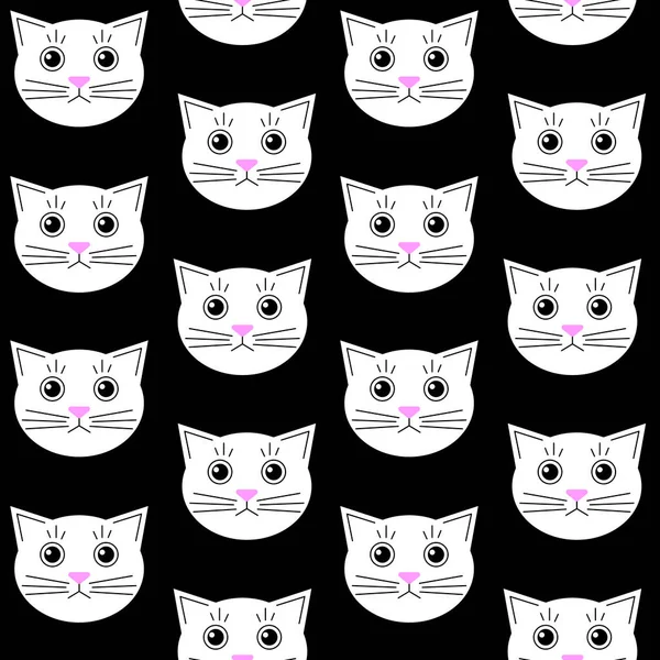 Patrón Sin Costuras Con Gatos Gatitos Sobre Fondo Negro Lindo — Foto de Stock