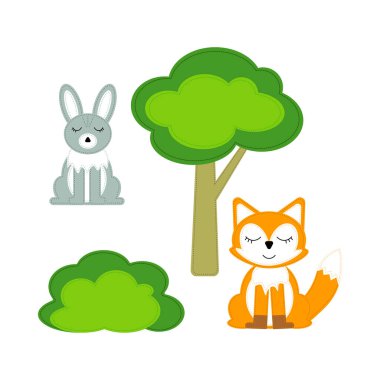 Oyuncakları hissettim. Bir tilki, bir tavşan, bir çalı ve bir ağaç. Orman hayvanları doğal ortamlarında.