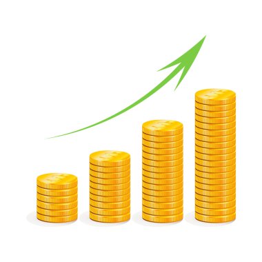 Para için. Gelir artışı grafiği. Tasarruf artışı, nakit kazanç. Bozuk paralar.