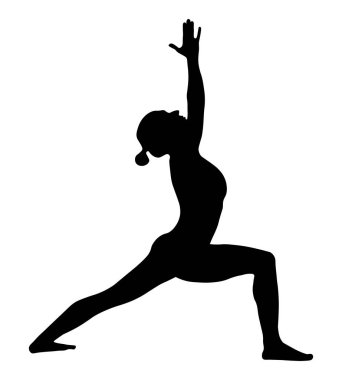 Yoga, savaşçı duruşu. Yoga yapan birinin silueti. Bir savaşçının basit bir görüntüsü.. 