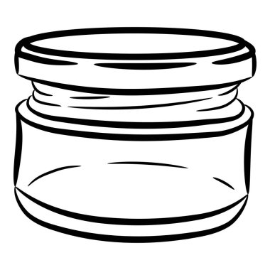 Cam kavanoz. Kavanoz çizimi, karalama tarzı, eskiz. Kapaklı bir kavanoz. Bir element.