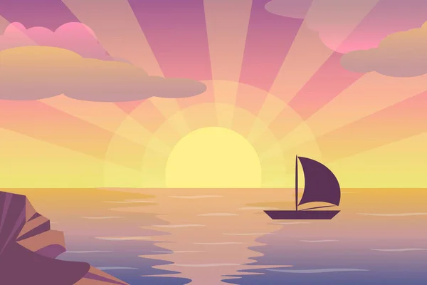 日の出や日没の空の雲 オレンジ色と紫色で描かれた美しい夜や朝の曇りの空のベクトル漫画のイラスト 夏のグラデーションスカイシーン — ストックベクタ