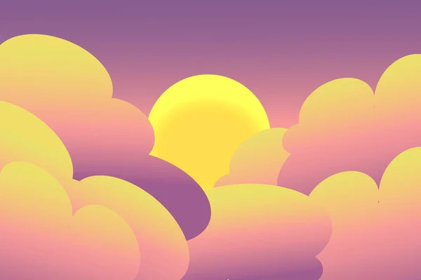 日の出や日没の空の雲 オレンジ色と紫色で描かれた美しい夜や朝の曇りの空の漫画のイラスト 夏のグラデーションスカイシーン — ストック写真