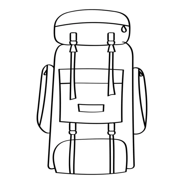 バックパックのイメージ トラベルバックパック キャンプに行ってキャンプに行って 線画だ 荷物を運ぶためのトラベルバッグ — ストックベクタ