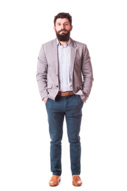 Portre neşeli yakışıklı genç takım crown ile