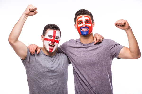 Inglaterra vs Eslováquia em fundo branco. Fãs de futebol de equipes nacionais celebram, dançam e gritam . — Fotografia de Stock