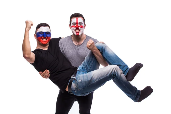 Ρωσία vs Αγγλία σε άσπρο φόντο. Οπαδοί του ποδοσφαίρου εθνικών ομάδων να γιορτάσουμε, να χορέψει και να ουρλιάζουν — Φωτογραφία Αρχείου