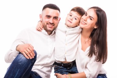 mutlu bir aile: Anne, baba ve oğul 