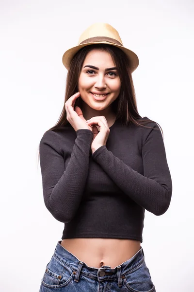Portret młodej kobiety moda w funky kapelusz — Zdjęcie stockowe