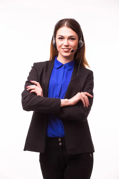 Retrato de feliz sonriente mujer operador de teléfono de atención al cliente — Foto de Stock