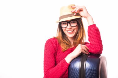 bir bavul seyahat ile zarif kadın  