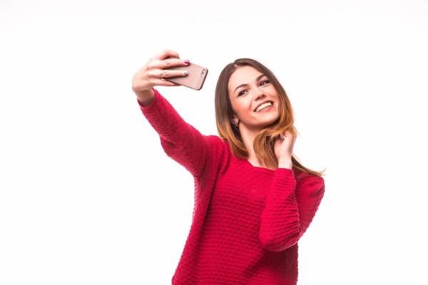 Selfie, schönes Mädchen machte Fotos von sich selbst, — Stockfoto
