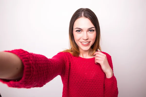 Happy cute woman making selfie — Stock Photo, Image