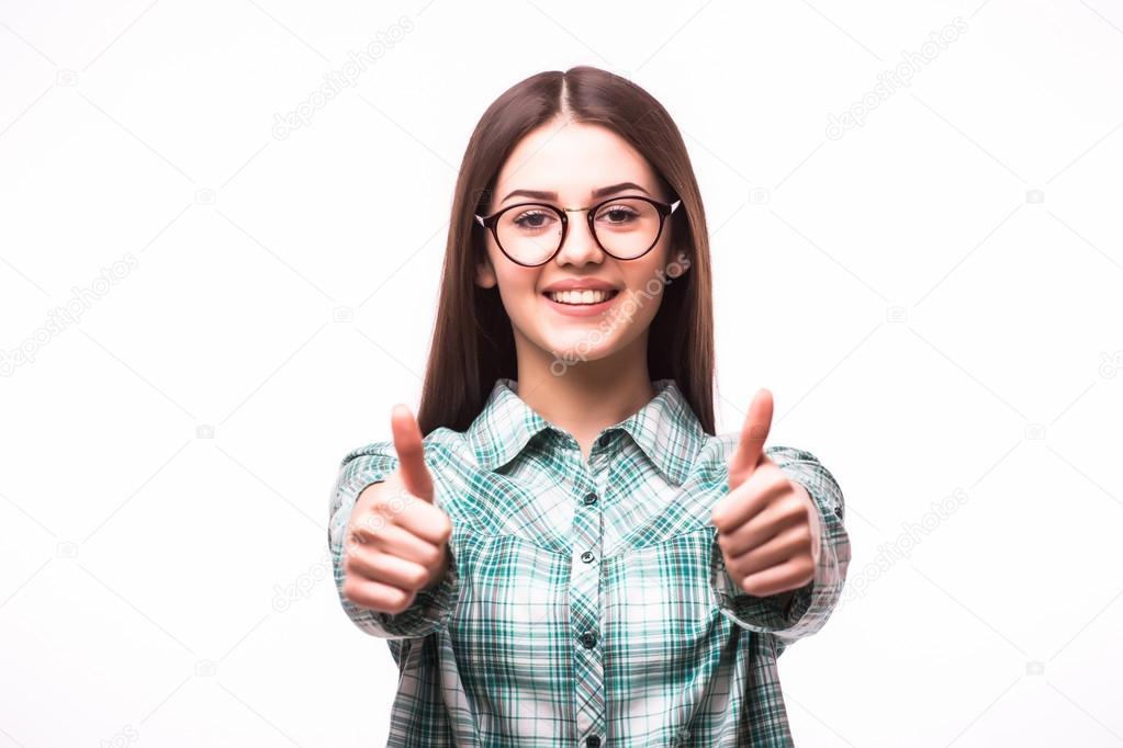 woman showing thumbs up