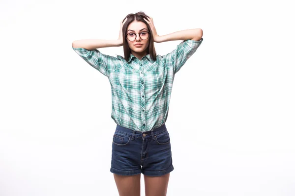 Woman with hands on ears — Stock Photo, Image