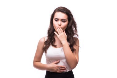 Portre portre yaklaşık chuck için mutsuz, rahatsız, hasta kadının genç