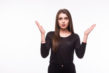 Beyaz arka plan üzerinde sürpriz genç kız öğrenci.