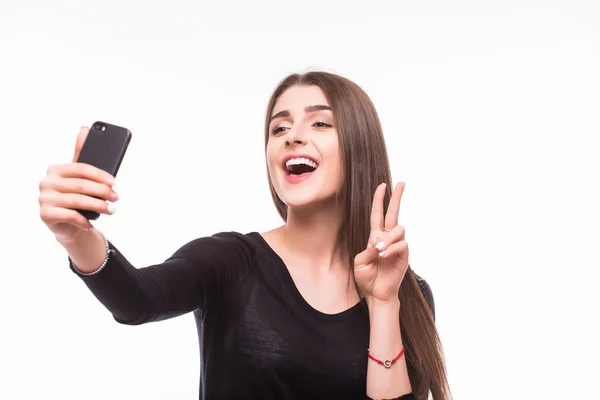 Selfie, schönes Mädchen machte Fotos von sich selbst, — Stockfoto