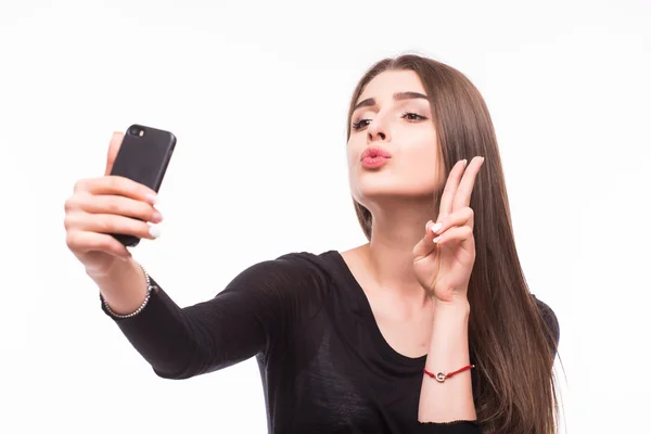 Selfie, schönes Mädchen machte Fotos von sich selbst, — Stockfoto