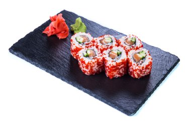 Sushi Set nigiri ve suşi rulo siyah taş kayrak.
