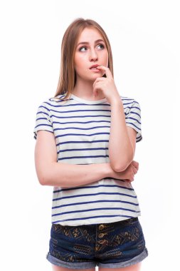 Beyaz arka plan üzerinde düşünme kız. 