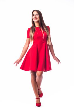 Farklı hareketi ile mutlu gülümseyen kadın