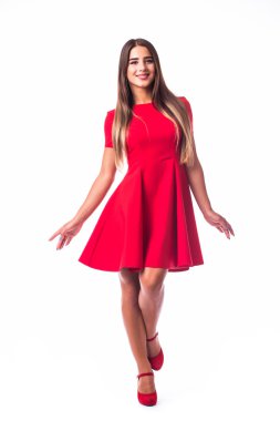 Farklı hareketi ile mutlu gülümseyen kadın