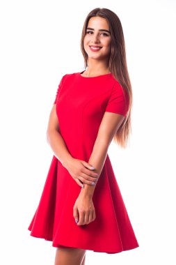 Farklı hareketi ile mutlu gülümseyen kadın