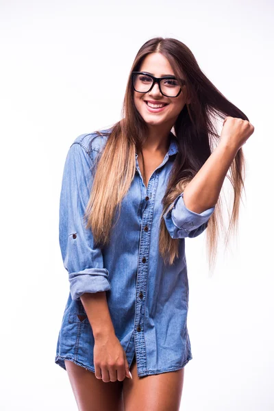 Schoonheid meisje in jeans overhemd — Stockfoto