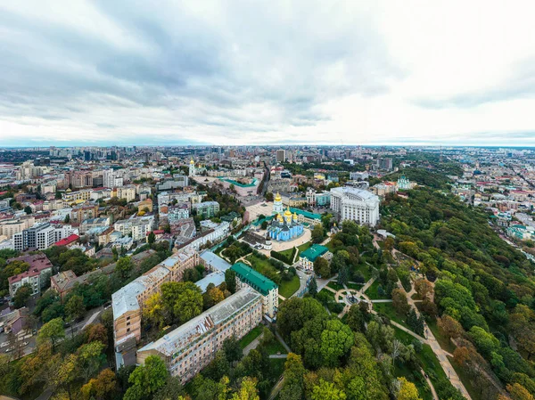 Flygfoto Över Michael Golden Domed Kloster Utrikesministeriet Och Floden Dnepr — Stockfoto