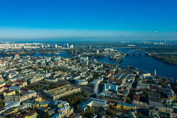 Flygfoto Över Floden Dnepr Och Distrikt Kiev Den Största Staden — Stockfoto