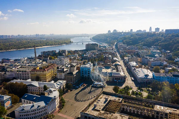 Flygfoto Ovanifrån Andrews Kyrka Och Andreevska Gatan Uppifrån — Stockfoto