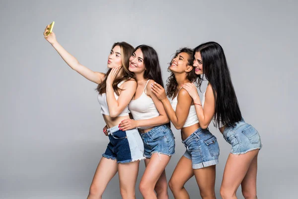 Self Portrait Four Nice Attractive Girls Best Friends Having Fun — Stock Photo, Image